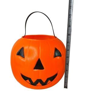 1980 Carolina Enterprises Blow Mold Pumpkin Halloween Candy Pail Bucket Vintage